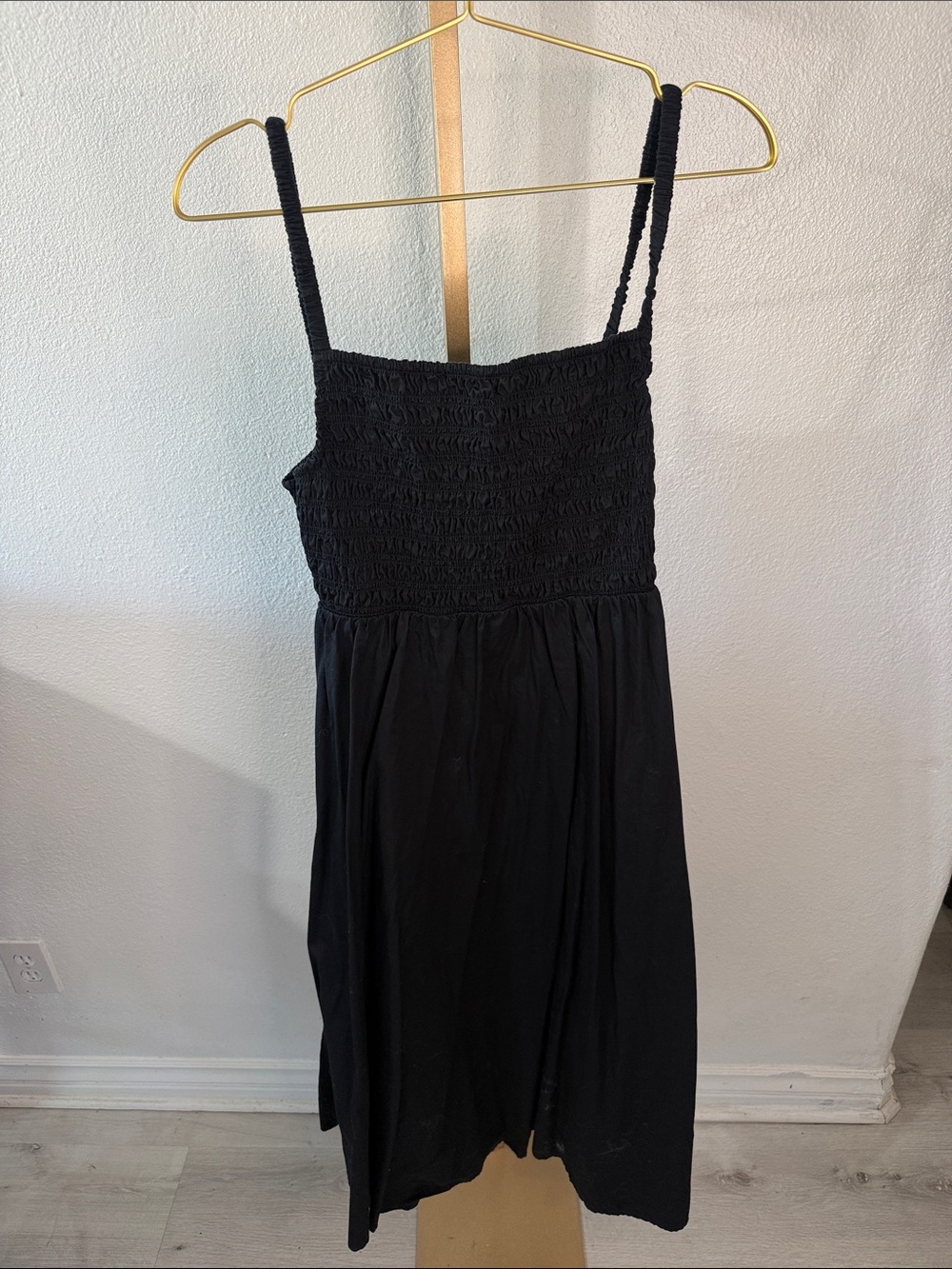 Black Smocked Bodice Sundress- large- midi- open back